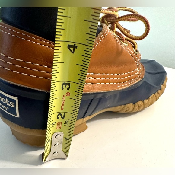 Vintage LL BEAN Bean Boots Gumshoes Duck Navy Blue Tan Leather Rubber Waterproof - Picture 7 of 16